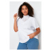 Trendyol Curve White Embroidered High Neck Basic Fit Cotton Knitted Blouse