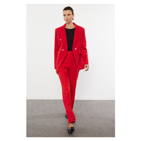 Trendyol Red Button Detailed Lined Fitted Waist Patterned Woven Blazer Jacket