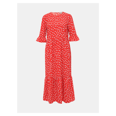 Červené kvetované midi šaty Miss Selfridge
