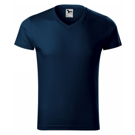 MALFINI Pánske tričko Slim Fit V-neck - Námornícka modrá