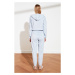 Trendyol Velvet Pajama Suit with Light Blue Hoodie