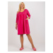 Basic fuchsia sweatshirt dress plus size with 3/4 sleeves