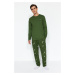 Trendyol Men's Khaki Regular Fit Embroidered Knitted Pajama Set