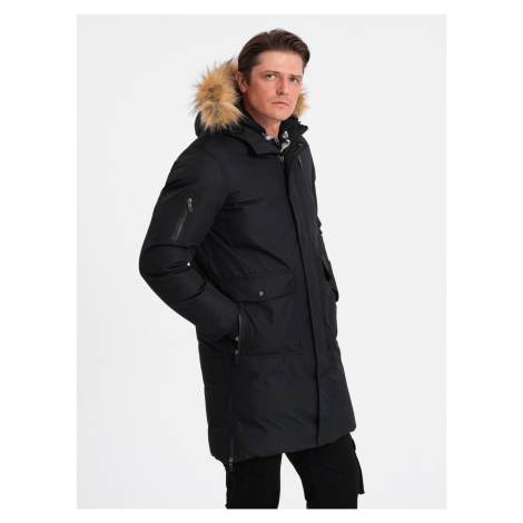 Ombre Alaskan men's winter jacket with detachable fur from the hood - black