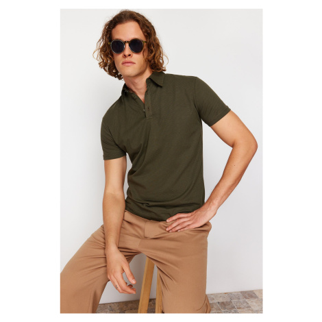 Trendyol Khaki Regular/Normal Cut Textured Polo Neck T-shirt