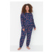 Trendyol Curve Navy Blue Christmas Themed Knitted Pajamas Set