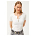 Olalook Women's White Lycra Laced Cotton Blouse with Sleeve and Zipper