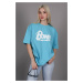 Madmext Turquoise Printed Oversized Fit T-Shirt