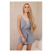 Women's short jumpsuit with decorative lace - grey