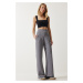 Happiness İstanbul Women's Gray Flexible Palazzo Trousers