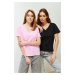 Trendyol Black-Pink Pack 100% Cotton V-Neck Knitted T-Shirt