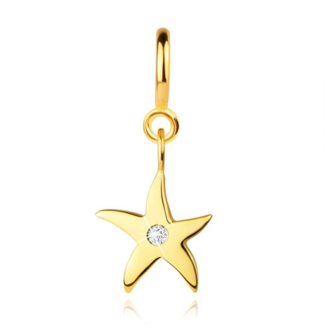 Prívesok na náramok z 9K zlata - hviezdica s čírym zirkónom, pérový krúžok