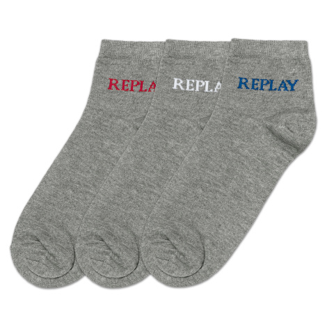 Replay Socks Low Cut Basic Leg Logo 3Prs Card Wrap - Grey Mel./Logo Ass - Men's