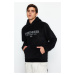 Trendyol Men's Black Regular/Normal Fit Hooded Text Printed Warm Thick Fleece/Plush Sweatshirt