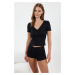 Trendyol Black Button Detailed Ribbed Knitted Pajama Set