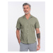Ombre Men's short sleeve shirt with Cuban collar - khaki