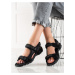 Exkluzívny čierne dámske sandále bez podpätku