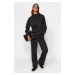 Trendyol Black Collar Detailed Hooded Diver/Scuba Knitted Tracksuit Set