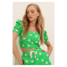 Trend Alaçatı Stili Women's Green Square Collar Princess Sleeve Concealed Zipper Polka Dot Linen