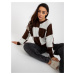 Loose brown-and-white classic sweater with squares