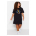 Trendyol Curve Black Crew Neck Printed T-shirt 100% Cotton Knitted Dress