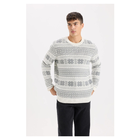 DEFACTO Standard Fit Christmas Themed Crew Neck Knitted Sweater