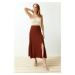 Trendyol Tile Textured Fabric Slit Detailed Woven Midi Skirt