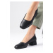 Mio Gusto Mona Black Women's Short Heeled Shoes with Chunk Toe and Thick Sole.