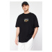 Trendyol Black Oversize/Wide-Fit Short Sleeve Landscape Embroidery 100% Cotton T-Shirt