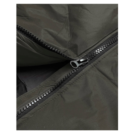 Dámska zimná bunda v army farbe s ozdobným prešívaním (5M730-136) J.STYLE