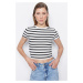 Trendyol White Striped Baby Overlock Detailed Fitted Crop Ribbed Knitted Blouse