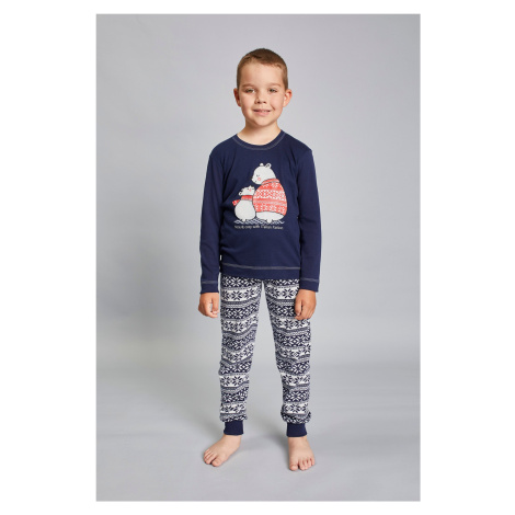 Boys' Arctic pajamas long sleeves, long trousers - navy blue/navy blue print Italian Fashion