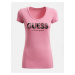 Guess ružové tričko Glitter Front Logo