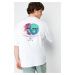 Trendyol White Oversize/Wide Cut Space Back Printed 100% Cotton T-shirt