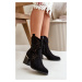 Openwork ankle boots with a flat eco suede with a zipper - black Sevana