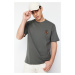 Trendyol Gray Relaxed/Comfortable Cut Horse/Animal Embroidered Short Sleeve 100% Cotton T-Shirt