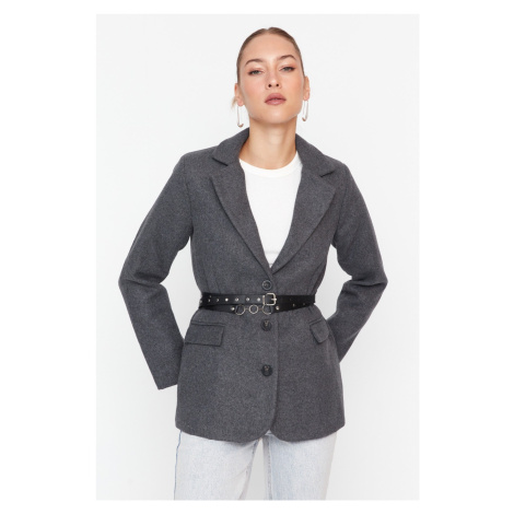 Trendyol Gray Belted Regular Lined Woven Blazer Jacket