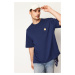 Trendyol Navy Blue Oversize/Wide Cut Short Sleeve Embroidered 100% Cotton T-Shirt