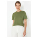 Trendyol Khaki 100% Cotton Stone Accessory Detailed Regular/Normal Pattern Knitted T-Shirt