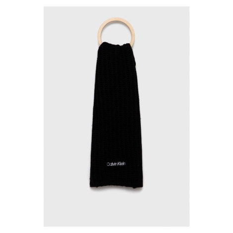 Šál s prímesou vlny Calvin Klein čierna farba, jednofarebný