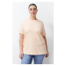 Trendyol Curve Pink Slit And Gathered Detail Boyfriend Knitted T-shirt