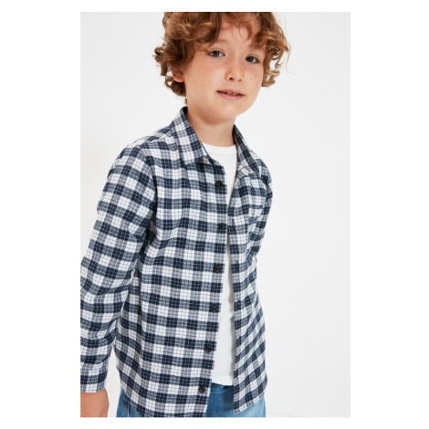 Trendyol Navy Blue Plaid Boy Knitted Shirt
