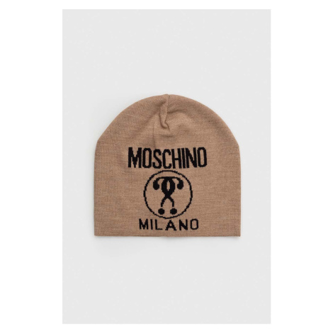 Vlnená čiapka Moschino béžová farba, vlnená