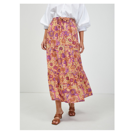 Orange floral maxi skirt with ORSAY tie - Women