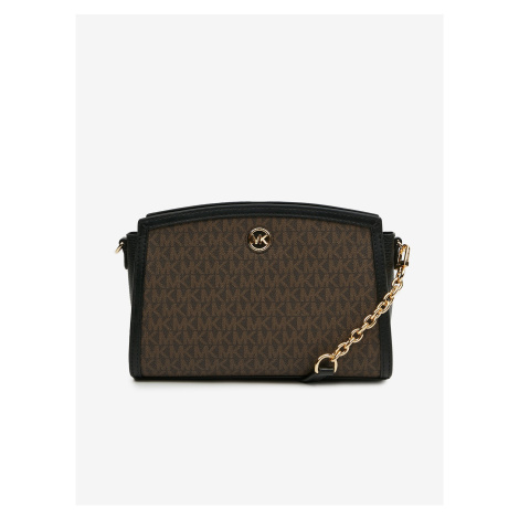 Tmavo hnedá dámska vzorovaná crossbody kabelka Michael Kors