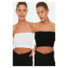 Trendyol Black-White 2-Pack Seamless/Seamless Ribbed Strapless Knitted Sports Bra