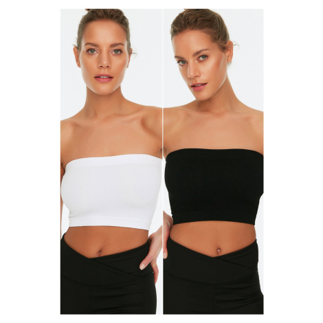 Trendyol Black & White 2-Pack Seamless/Seamless Ribbed Strapless Knitted Sports Bra