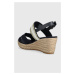Sandále Tommy Hilfiger GOLDEN WEBBING MID WEDGE dámske, tmavomodrá farba, na kline, FW0FW07090