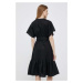 Ľanové šaty Lauren Ralph Lauren čierna farba, mini, áčkový strih
