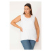 Şans Women's Plus Size White Cotton Fabric Crewneck Tank Top